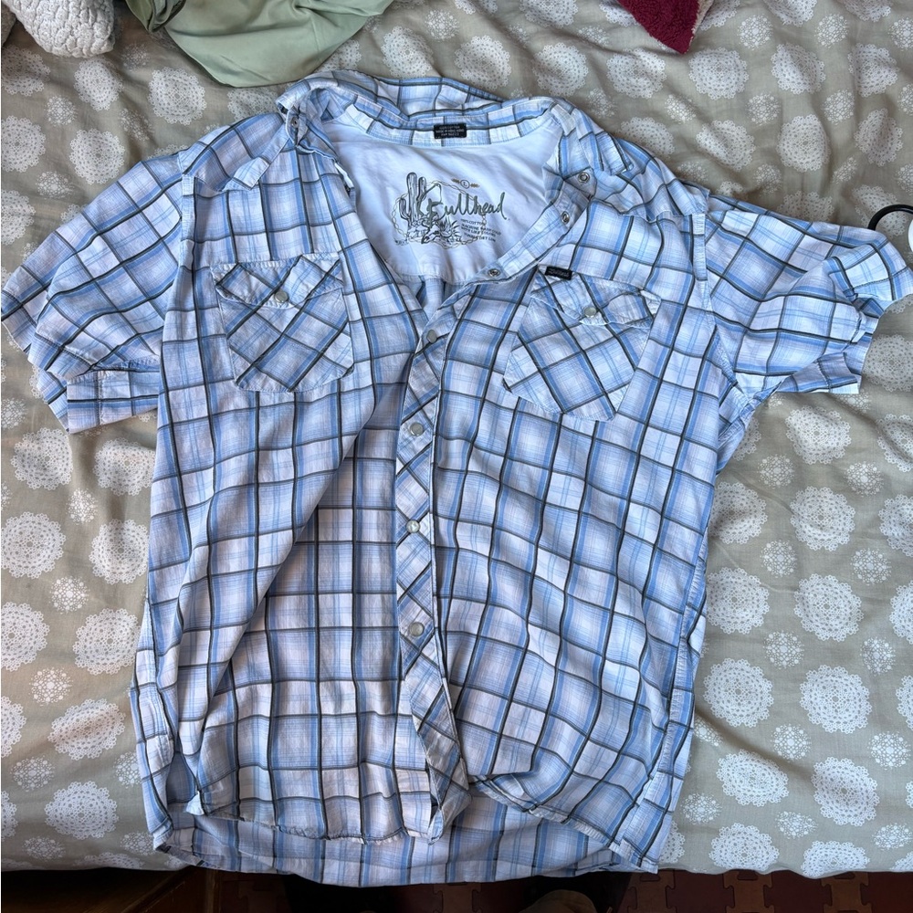 Bullhead Light Blue and White Checkered Men's Shirt